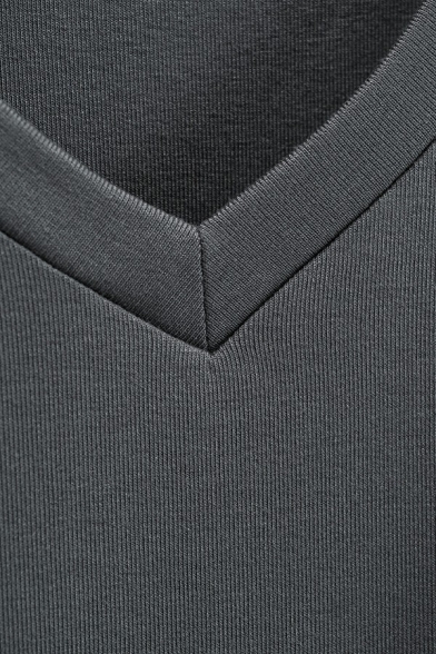 Leisure Plain T-Shirt V Neck Cap Sleeve Curved Hem Ruched Detail Slim Fit Tee Shirt for Ladies