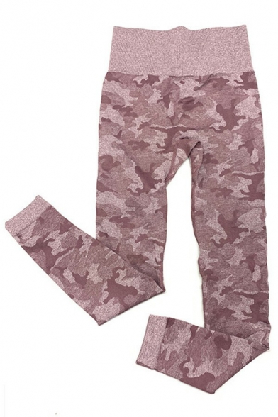 Sporty Womens Yoga Pants High Waist Camouflage Pattern Stretchy Pants