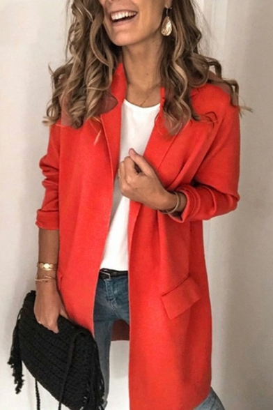 Casual Womens Blazer Pure Color Notched Lapel Collar Open Front Regular Fit Tunics Blazer