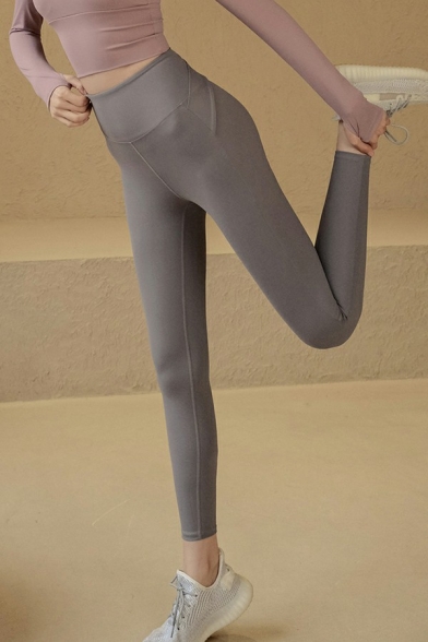Casual Womens Leggings Plain Criss Cross Elastic Waist High Rise Yoga Leggings
