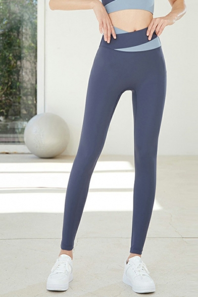 Modern Womens Leggings Color Block Elastic Waist High Rise Yoga Leggings