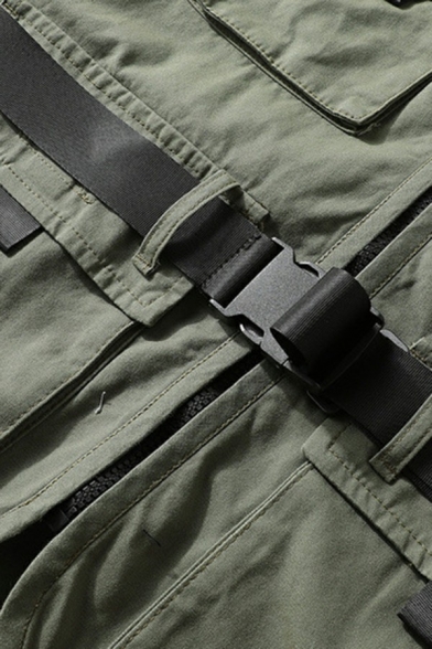 Popular Mens Cargo Vest V-neck Pure Color Pocket Detail Zip Closure Regular Fit Cargo Vest