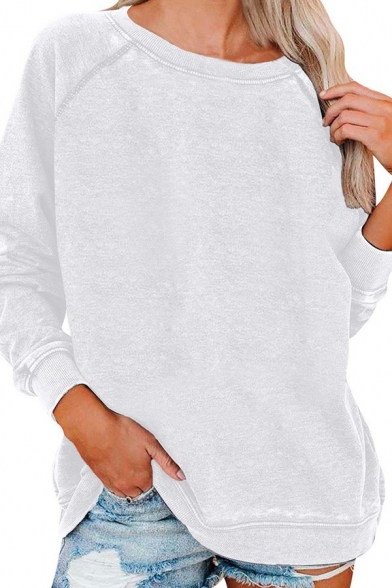 Simple Ladies Sweatshirt Plain Round Neck Long Sleeve Sweatshirt