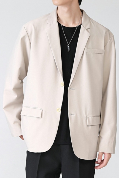 Trendy Mens Blazer Pure Color Pocket Relaxed Long-Sleeved Lapel Collar Button Down Blazer