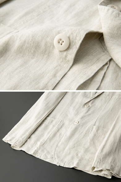 Basic Men Suit Blazer Plain Long-Sleeved Lapel Collar Button Closure Pocket Detail Suit Blazer