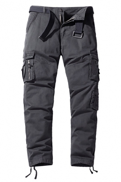 Dashing Mens Cargo Pants Plain Zip Placket Mid Rise Regular Fit Cargo Pants with Pocket