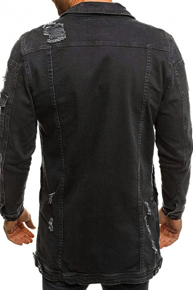 Guy's Fashion Jacket Plain Distressed Spread Collar Regular Fitted Button up Denim Jacket