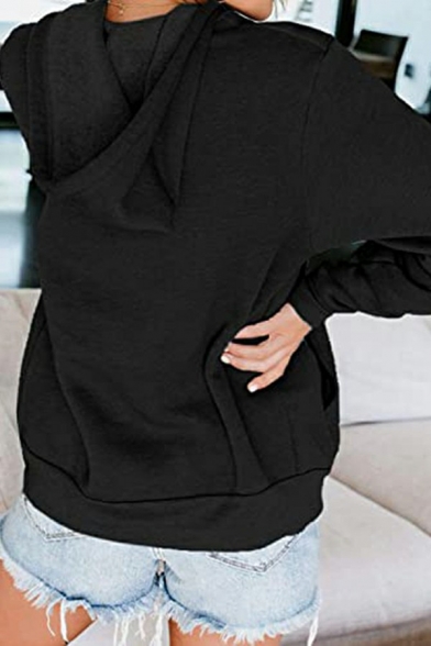 Leisure Womens Hoodie Solid Drawstring Zip Up Long Sleeve Front Pockets Hoodie