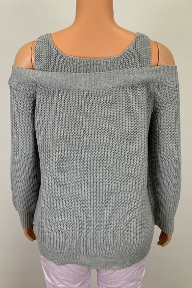 Leisure Womens Sweater Plain Sweetheart Neckline Hollow Long Sleeve Cable Knit Sweater