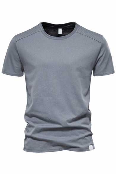 Men's Comfortable T-Shirt Pure Color Suture Design Short Sleeve Round Neck Regular Fit T-Shirt