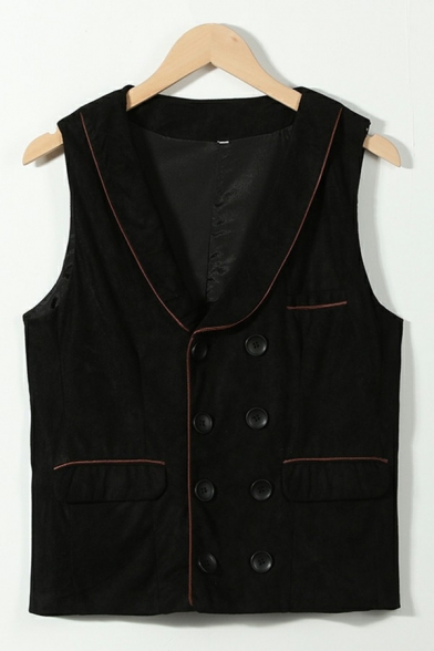 Daily Suit Vest Pure Color V-neck Double Breasted Regular Fit Suit Vest for Men