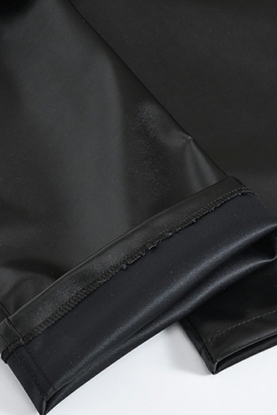 Formal Leather Pants Pure Color Zipper Pocket Regular Full Length Leather Pants for Men