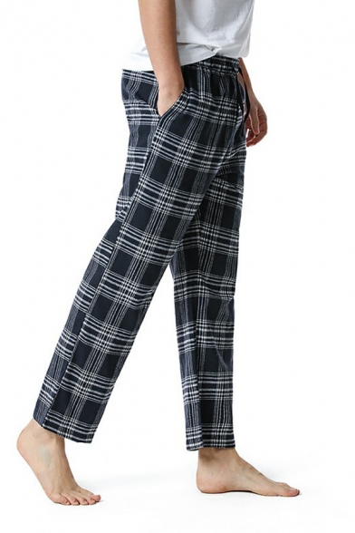 Guy's Freestyle Pants Checked Pattern Pocket Drawcord Mid Rise Fitted Long Length Pants