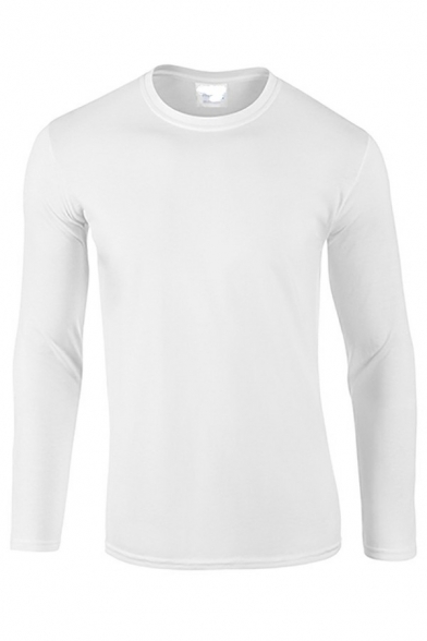 Men's Simple T-Shirt Solid Color Long Sleeve Round Neck Regular Fit T-Shirt