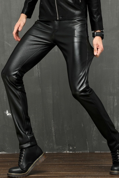 Men Vintage Pants Whole Colored Zip Fly Full Length Slim Fit Front Pocket Leather Pants