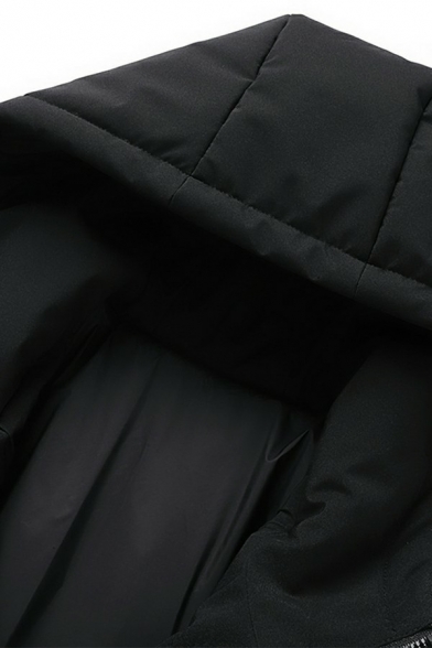 Mens Casual Padded Coat Plain Long Sleeve Pocket Detail Zip Closure Loose Fit Padded Coat with Hood