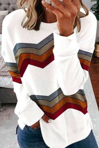 Casual Girls Sweatshirt Stripe Pattern Long Sleeve Regular Fitted Round Collar Sweatshirt