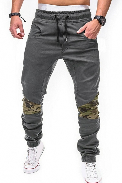 Creative Men Pants Camouflage Print Full Length Mid Rise Slim Drawstring Pants for Guys