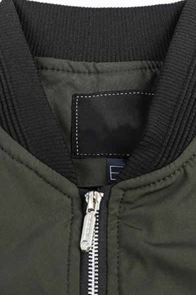 Guys Street Style Baseball Jacket Solid Pocket Zipper Regular Fitted Baseball Jacket