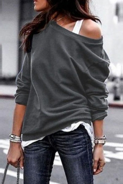 Leisure Womens Sweatshirt Plain Round Neck Long Sleeve Sweatshirt