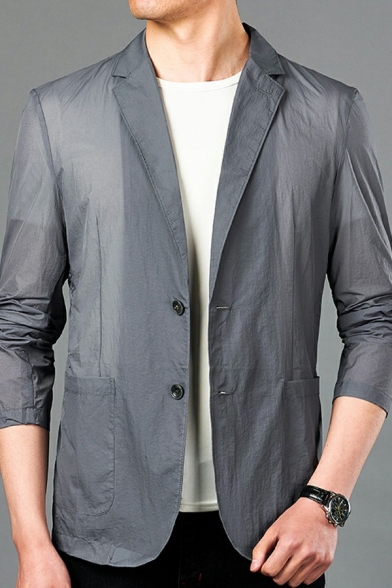 Men Trendy Suit Blazer Plain Lapel Collar Button Closure Pocket Detail Suit Blazer