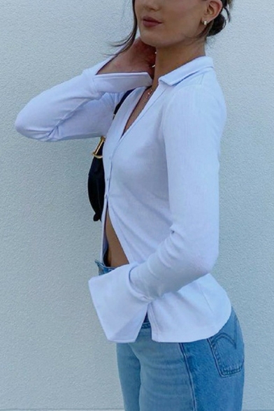 Sexy Ladies Sweater Plain V-Neck Button Down Long Flared Sleeve Cardigan
