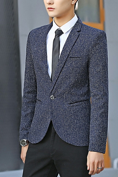 Casual Guys Jacket Space Dye Pocket Lapel Collar Slim Long Sleeve Button Up Suit Blazer