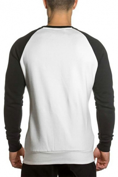 Dashing Mens Sweatshirt Color Block Round Neck Raglan Sleeve Rib Cuffs Regular Fitted Sweatshirt