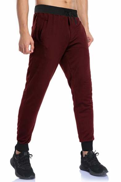 Fashionable Guy's Pants Whole Colored Drawstring Mid Rise Long Length Regular Pants