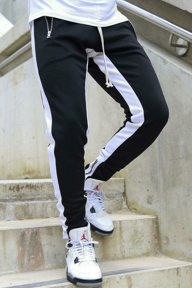 Freestyle Pants Color Panel Drawcord Waist Pocket Zip Skinny Full Length Pants for Men
