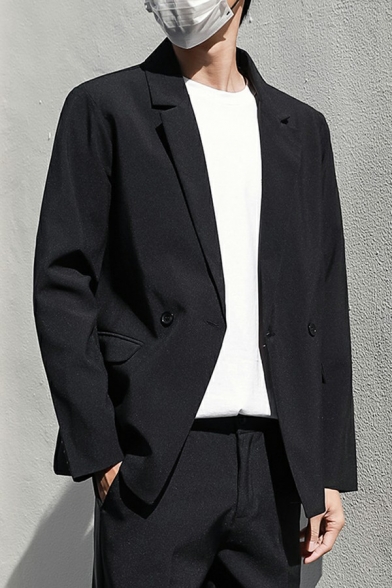 Men's Stylish Suit Blazer Pure Color Long-Sleeved Lapel Collar Single Button Pocket Detail Suit Blazer