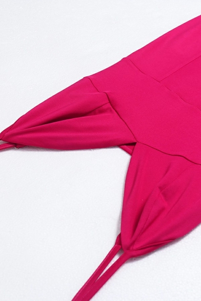 Sexy Ladies Cami Dress Solid Color Spaghetti Straps Deep V Neck Split Side Midi Dress