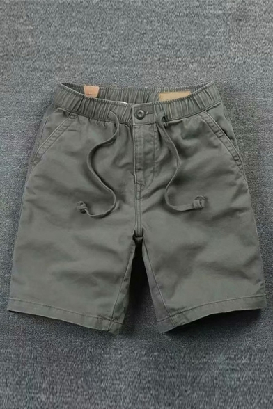 Stylish Men's Shorts Plain Drawstring Waist Pocket Detail Regular Fit Shorts