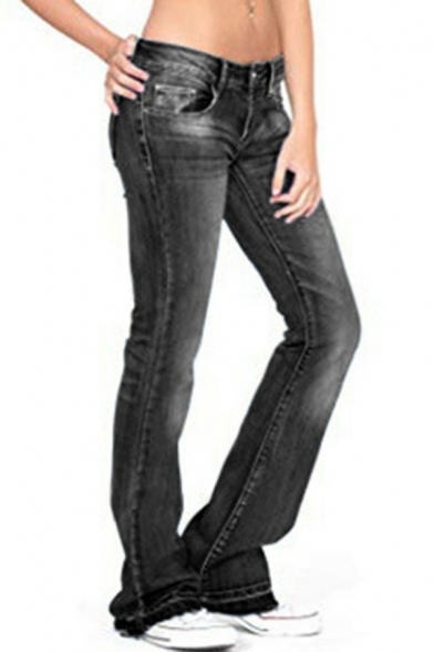 Casual Womens Jeans Midwash Blue Zip Closure Mid Rise Bootcut Denim Pants