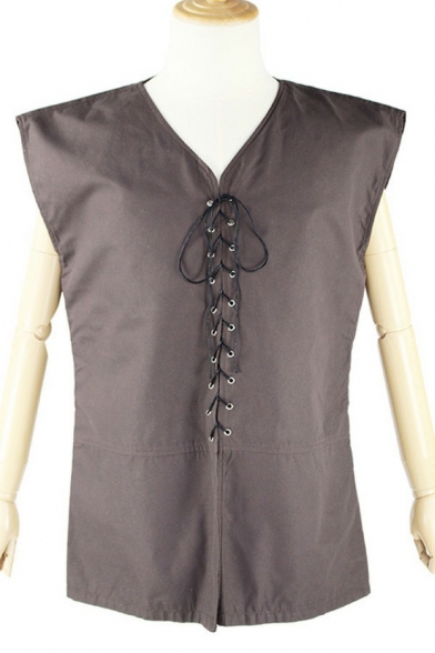 Creative Vest Whole Colored V-Neck Lace-up Regular Fitted Vest for Men