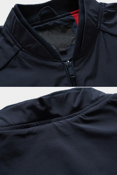 Men Unique Baseball Jacket Solid Front Pocket Regular Fitted Zip-up Baseball Jacket