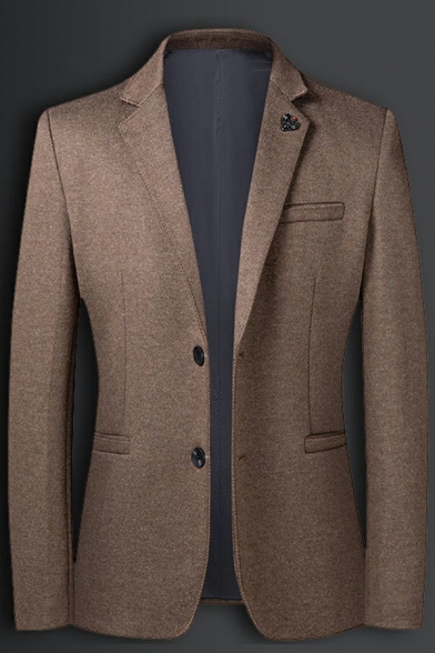 Novelty Men Blazer Plain Pocket Design Lapel Collar Long Sleeve Slim Button-up Suit Blazer