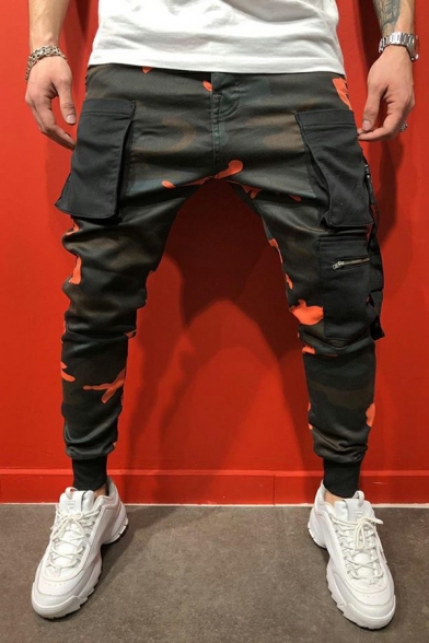 Stylish Mens Camouflage Pants Elastic Waist Mid Rise Skinny Fit Pants with Pocket