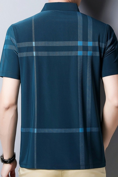 Leisure Men's Polo Shirt Stripe Print Short Sleeves Button Regular Fitted Polo Shirt
