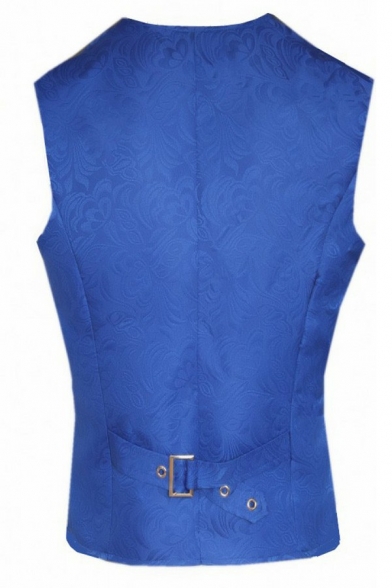 Men Novelty Vest Jacquard Print Button Closure Slimming V-Neck Front Pocket Vest