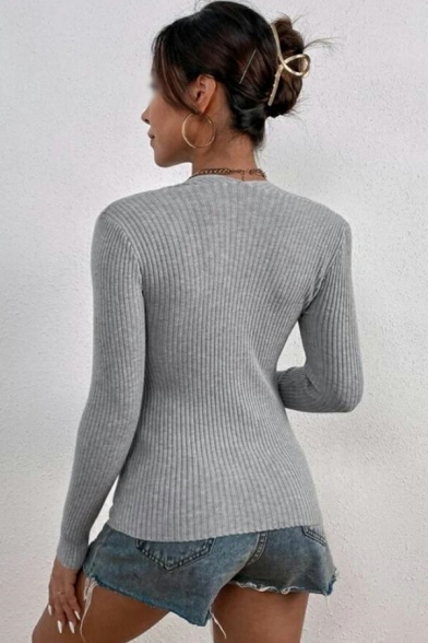 Trendy Womens Sweater Square Neck Pure Color Long Sleeve Slim Fit Pullover Knit Top
