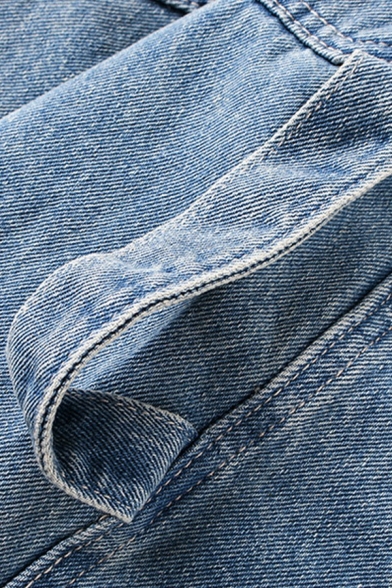 Basic Denim Overalls Pure Color Kangaroo Pocket Regular Fit Denim Bib Overalls for Men