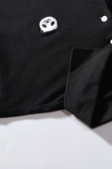 Basic Mens Polo Shirt Panda Pattern Turn-down Collar Short Sleeve Button Detail Loose Fit Polo Shirt