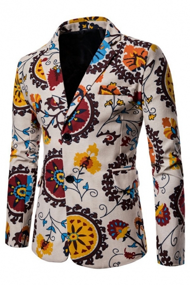 Chic Blazer Tribal Printed Lapel Collar Long Sleeve Slim Two Buttons Suit Blazer for Men