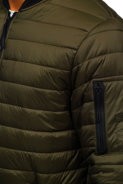 Dashing Guy's Coat Contrast Trim Pocket Stand Collar Long Sleeve Slim Fit Baseball Jacket