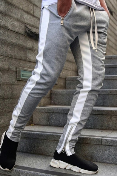 Freestyle Pants Color Panel Drawcord Waist Pocket Zip Skinny Full Length Pants for Men