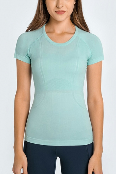 Leisure Ladies T-Shirt Plain Round Neck Short Sleeve Gym T-Shirt