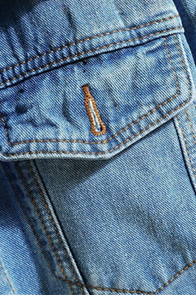Men's Leisure Jacket Plain Button Closure Pocket Detail Spread Collar Loose Fit Denim Jacket