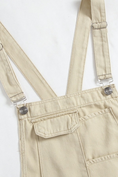 Men's Vintage Denim Overalls Pure Color Pocket Detail Denim Bib Overalls
