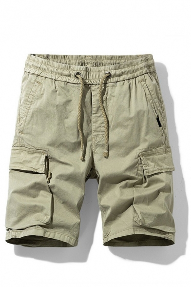 Modern Cargo Shorts Plain Drawstring Waist Pocket Detail Regular Fit Cargo Shorts for Men